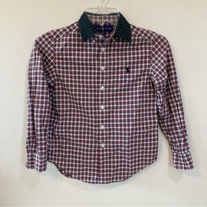 Ralph Lauren Plaid Button Down Boys Sz S (8) Cotton Long Sleeve Green Red